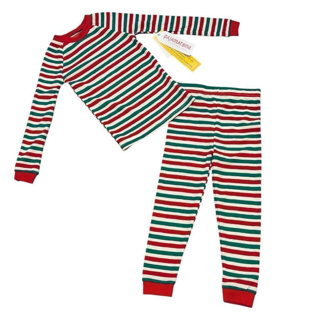 NWT Pajamarama Striped Christmas Holiday Festive Kids Pajamas Red White Green 4T